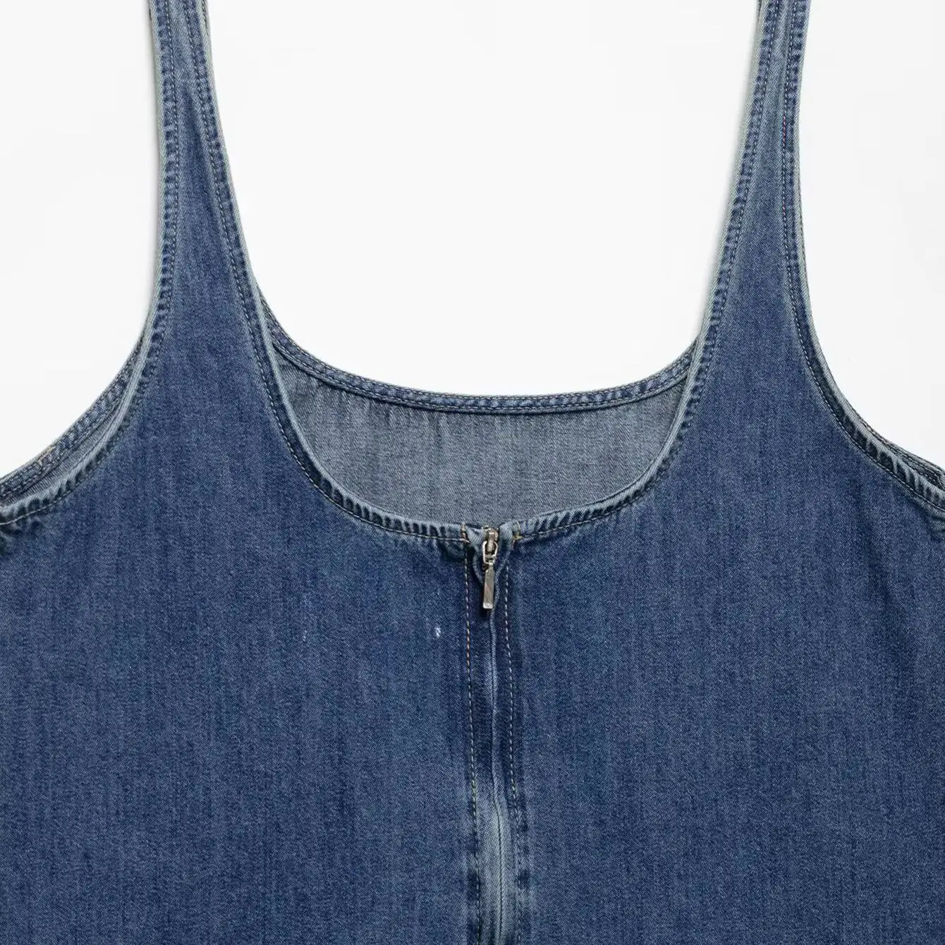 femmes Denim Mini robe dos ouvert col carré taille haute fermeture éclair dos plissé robe trapèze printemps été nouvelle femme Chic haut