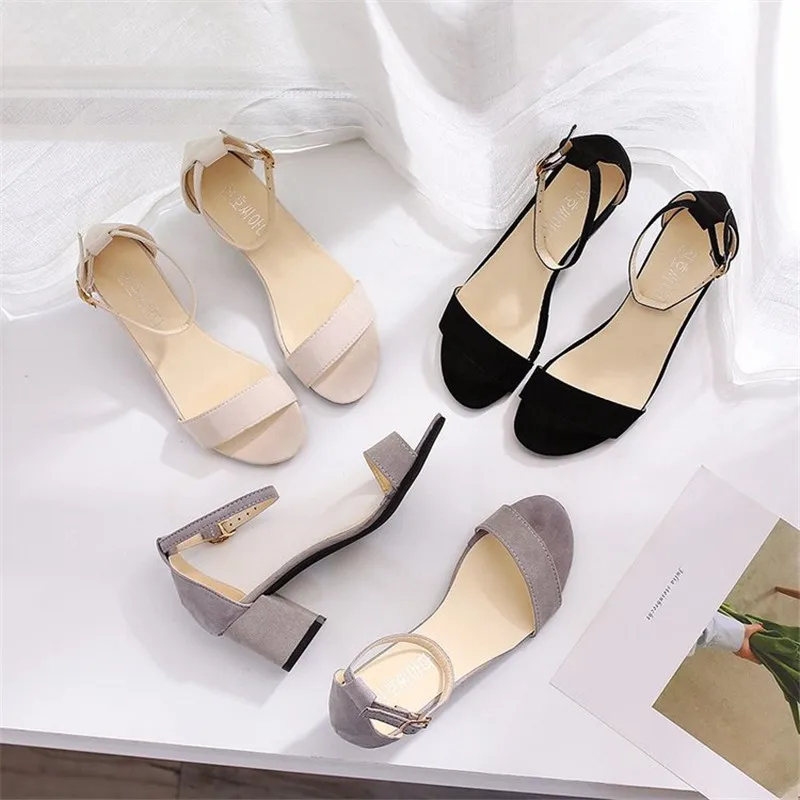 Open toe Suede Roman Square heel High heels sandals women 2019 summer shoes Fashion Sexy word Buckle Strap ladies shoes female