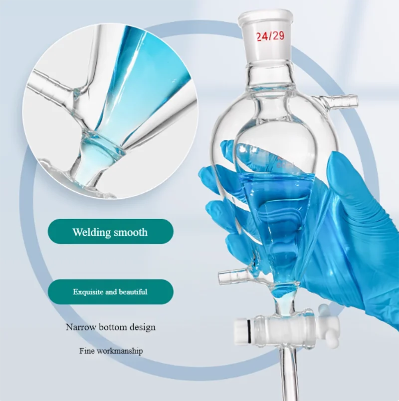 

Thick double-layer jacket pear-shaped liquid separation funnel with scale spherical liquid separation funnel tetrafluoro piston