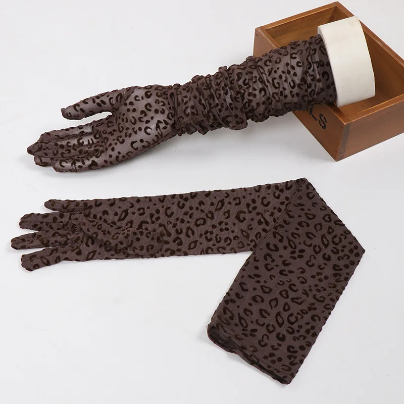 Gloves Long 55cm Mesh Leopard Print Thin Women Lace Driving Sun Protection Halloween Dress Party Costume Accessory Soft Elastic