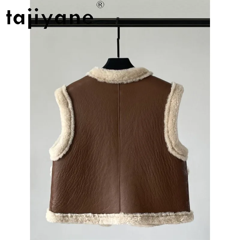 TAJIYANE Short Real Fur Jacket Shearling Fur Vest Women Winter Coat Women Clothing V-neck Tops Double-sided Jackets Шуба Korean