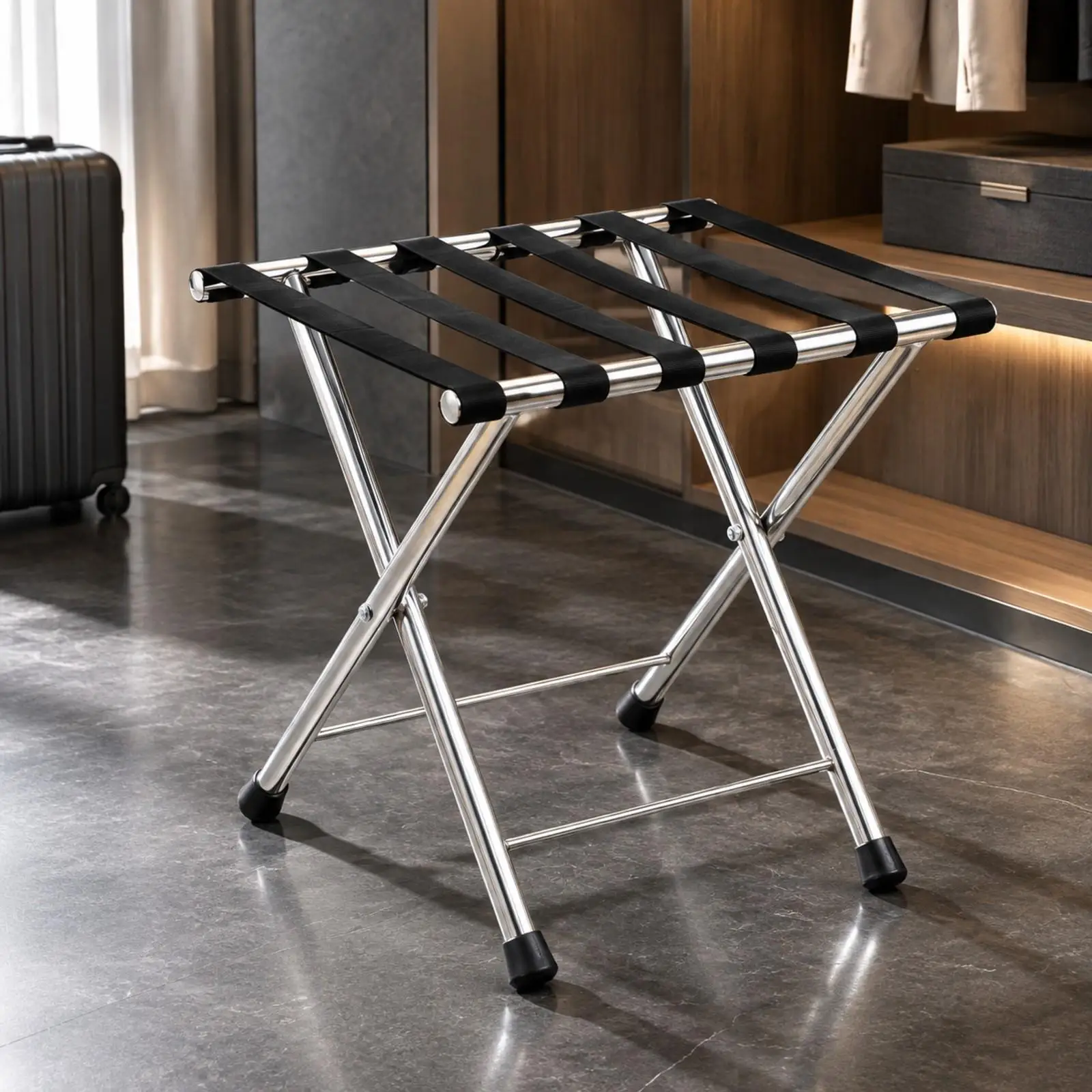 Stainless Steel Folding Luggage Rack Compact Folding Suitcase Stand with