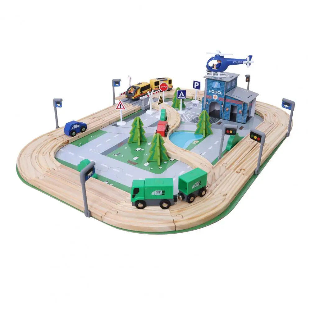 108-teiliges Straßenzuggleis-Spielzeugset für Kinder, leicht verbundenes Eisenbahnspielzeug mit verschiedenen Gleisen, poliertes Kinderzugspielzeug aus Holz