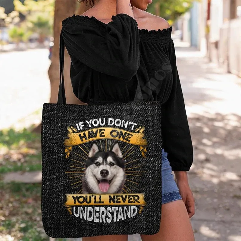 

Have One Husky Tote Bag 3D Print Handle Storage Shopper Bag Foldable Reusable Tote Multipurpose 14 Style dog pattern