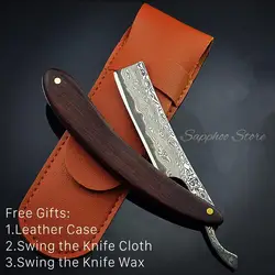 Damascus Steel Rosewood Handle Vintage Razor Set Barber Shop Damask Haircut Shaving Blade Razor Barber Tools With Wax G0131
