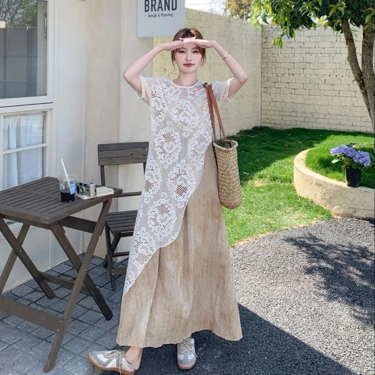 Lace Blouses for Women Summer New French Perspective Tee Holiday Beach Casual Long Irregular Hem Pullover Y2K Street Wear 2025