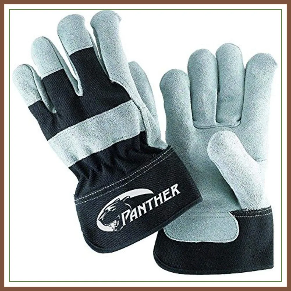 

Leather Palm Work Gloves Safety Cuff Black/Gray 12-Pack