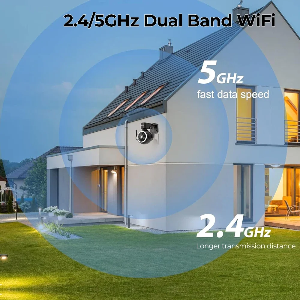 5MP 5X Optical Zoom Security Camera WiFi 2.4/5Ghz Outdoor Surveillance Cameras Color Night Vision Humanoid Tracking PTZ Camera