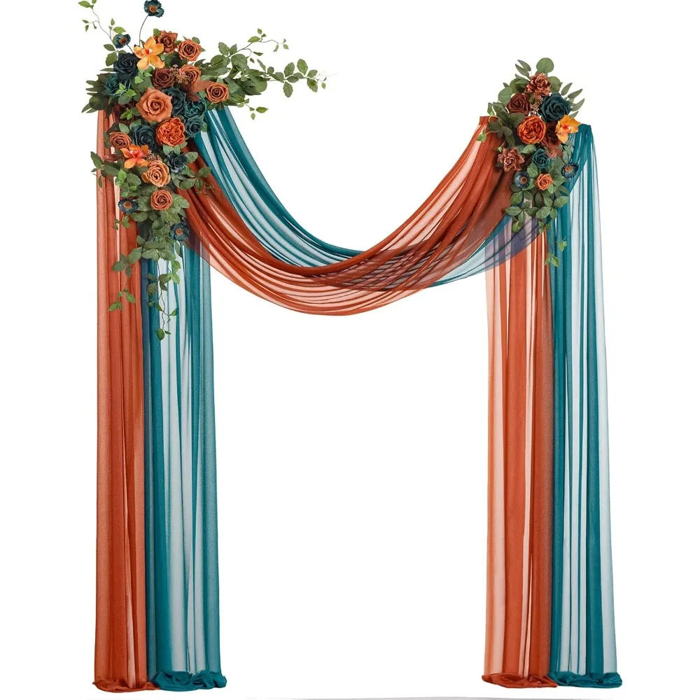 

Blue Orange Artificial Wedding Arch Flower Set of 4 Pieces, 2 Hanging Flower Arrangements and 2 Chiffon Fabrics
