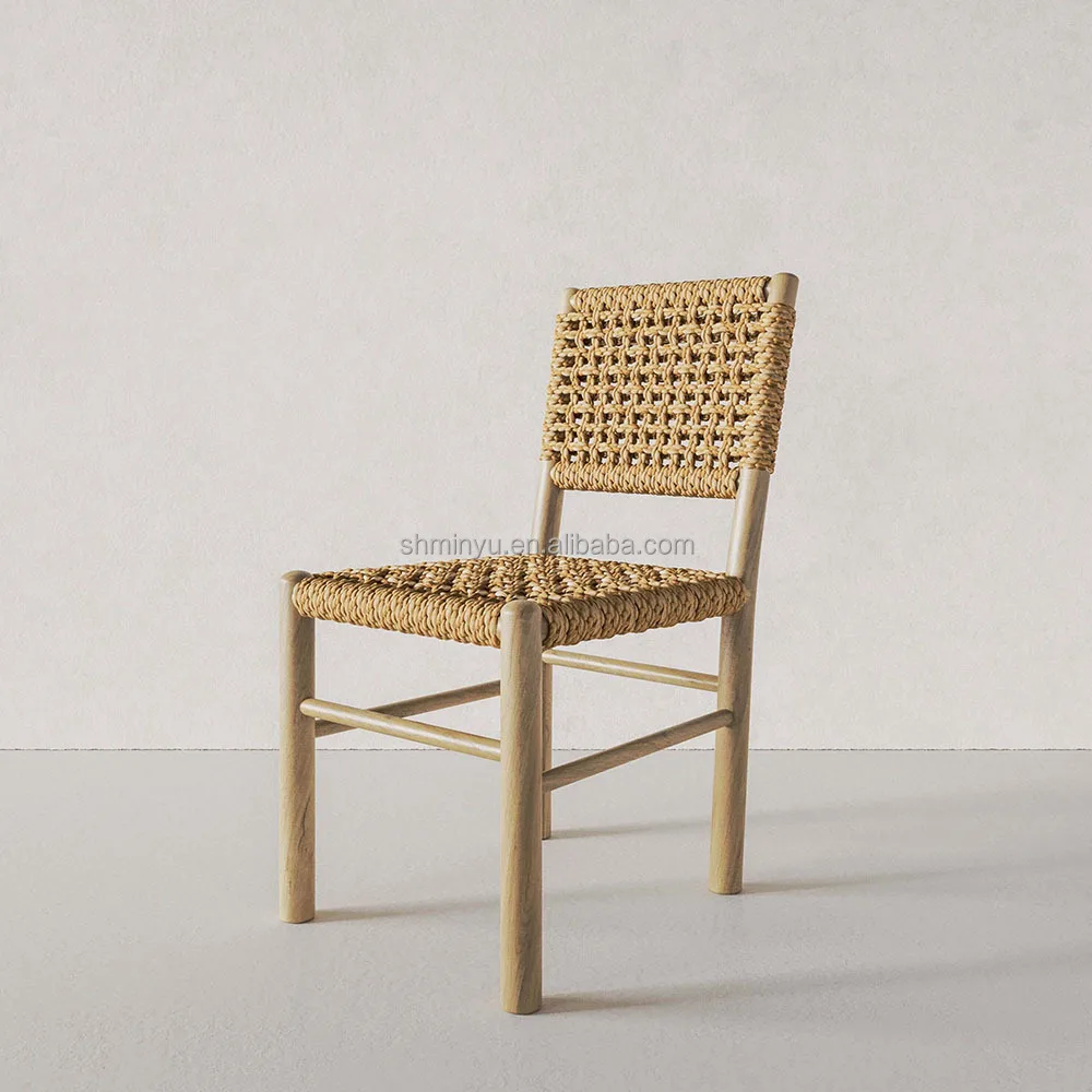 French Farmhouse-Style Wabi-Sabi Dining Chair Modern Design With Solid Wood Gable and Hand-Woven Rattan Seat