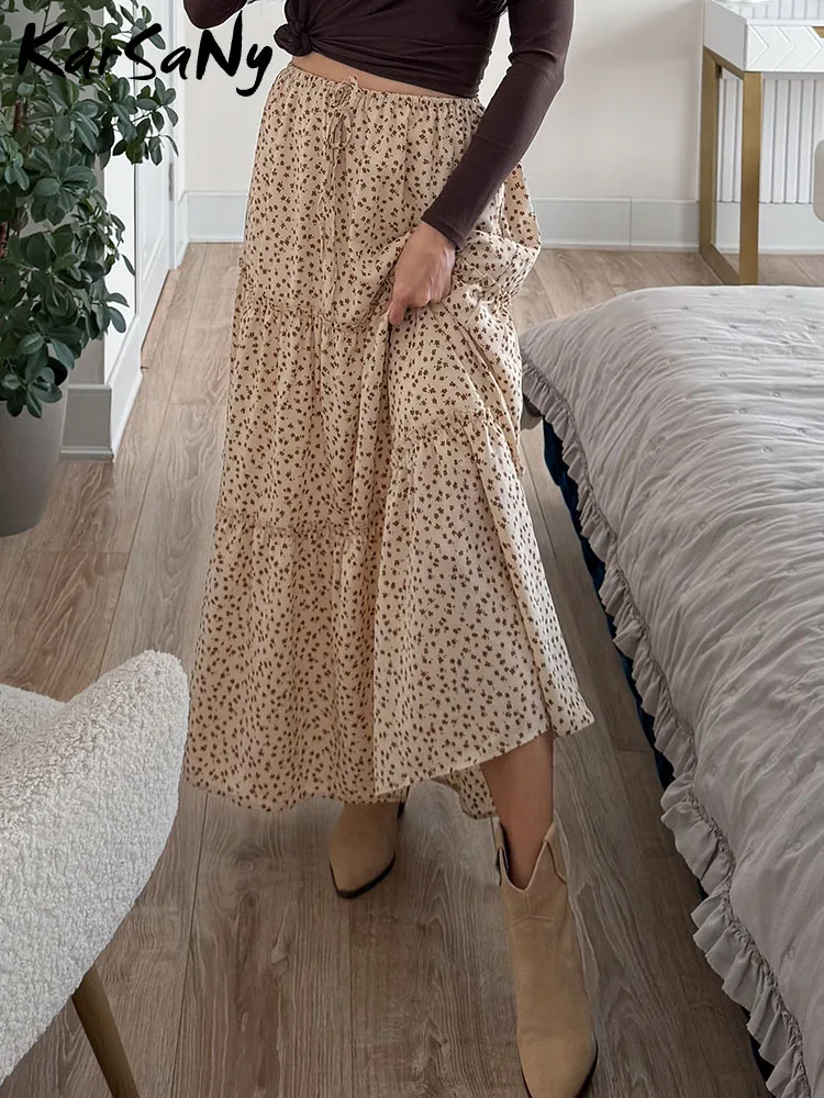 KarSaNy Floral Long Skirts For Women Summer A Line Pockets Maxi Bohemian Skirt Ladies Elastic Waist Women's Beach Skirts Floral