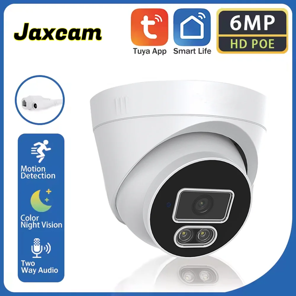 Tuya 6MP HD IP Camera POE Outdoor H.265 Surveillance Dome CCTV Camera Motion Detection Color Night Vision Security protection