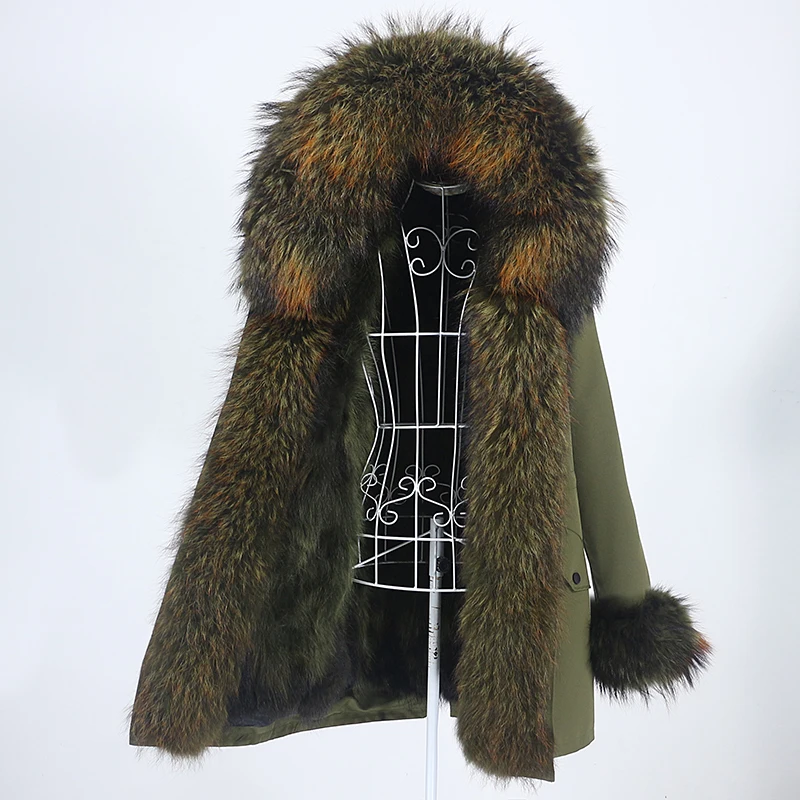 OFTBUY – veste longue à capuche en vraie fourrure naturelle de raton laveur pour femme, Parka épaisse et chaude, Streetwear, hiver 2022