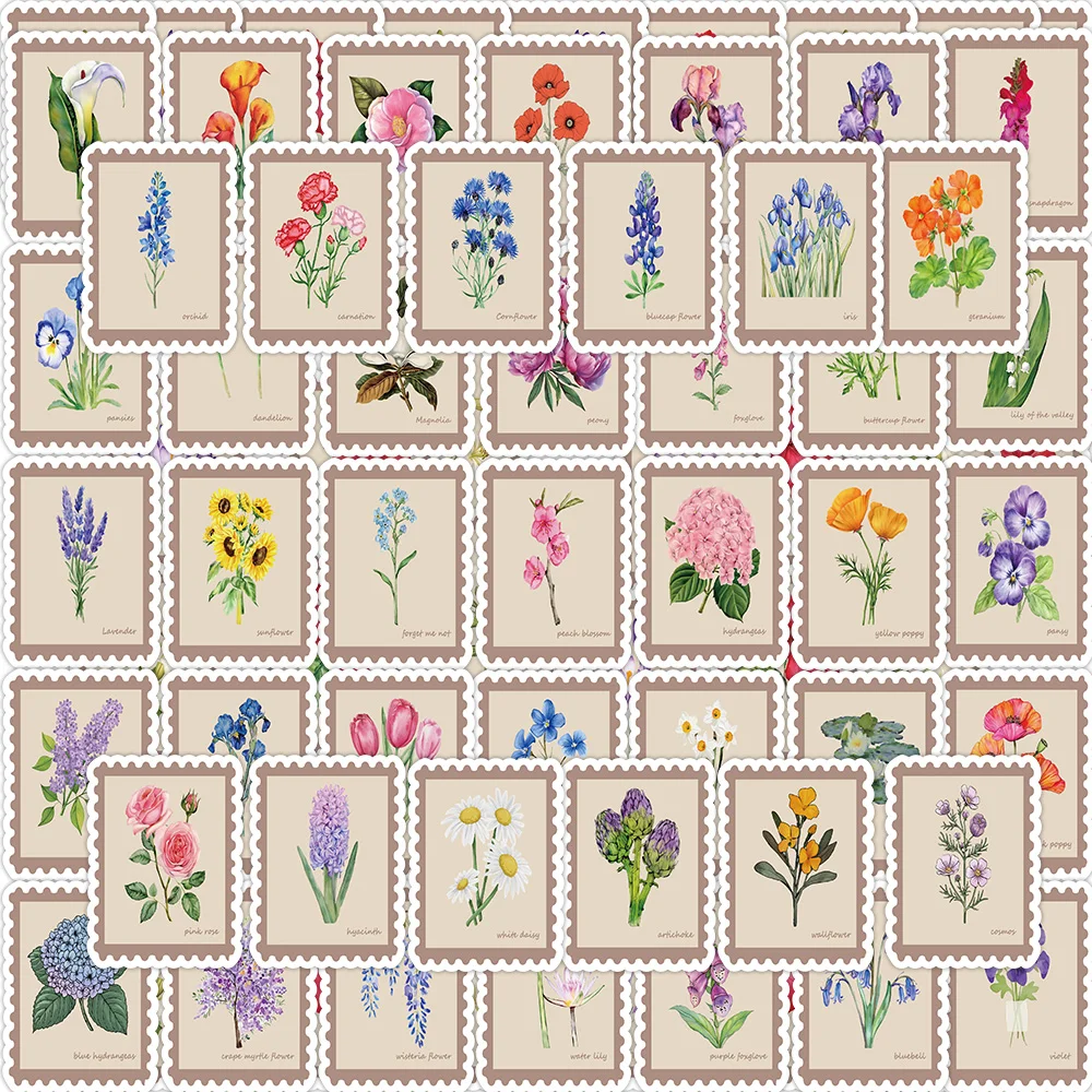 50 SZTUK Retro Kwiatowe Naklejki z Surowych Kwiatów, Naklejki Winylowe Graffiti na Gitarę, Bagaż, DIY, Wodoodporne Naklejki na Obudowę Telefonu