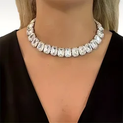 Sexy Luxury Sparkling Square Rhinestone Necklace Exquisite Luxury Bridal Party Wedding Jewelry Large Necklace Accessories