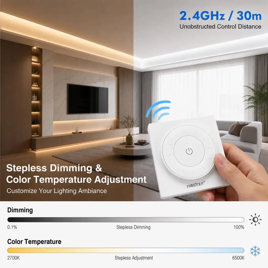 MiBoxer FUT035S+ K3 K3S K3P DC12-24V 2.4GHzRF 2in1 Dual White Single White COB Smart PWM LED Strip Light Dimmer Controller