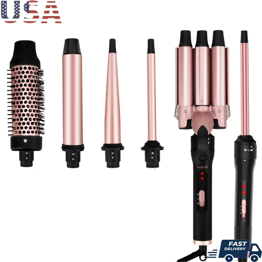 1/2 Inch Curling Iron Wand 5 in 1 Set Fast Heat Up Safe All Hair Types Dual Voltage