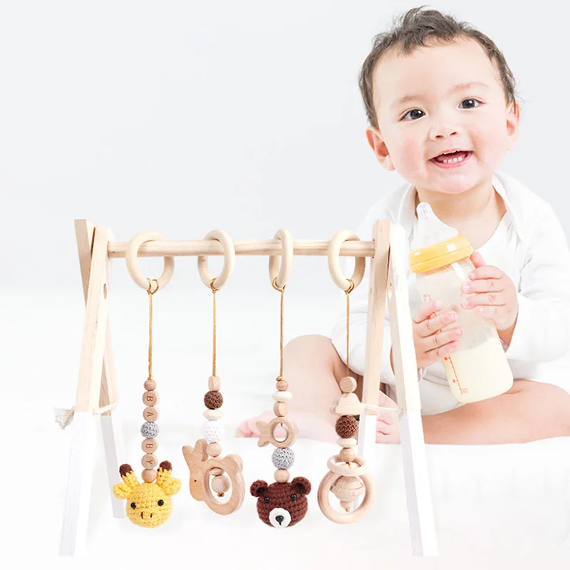 1pc Wooden Pacifier Clips Baby Safe Teething Chain Infant Cotton Thread Wooden Beads Teether Holder Children Gym Rack Hangings