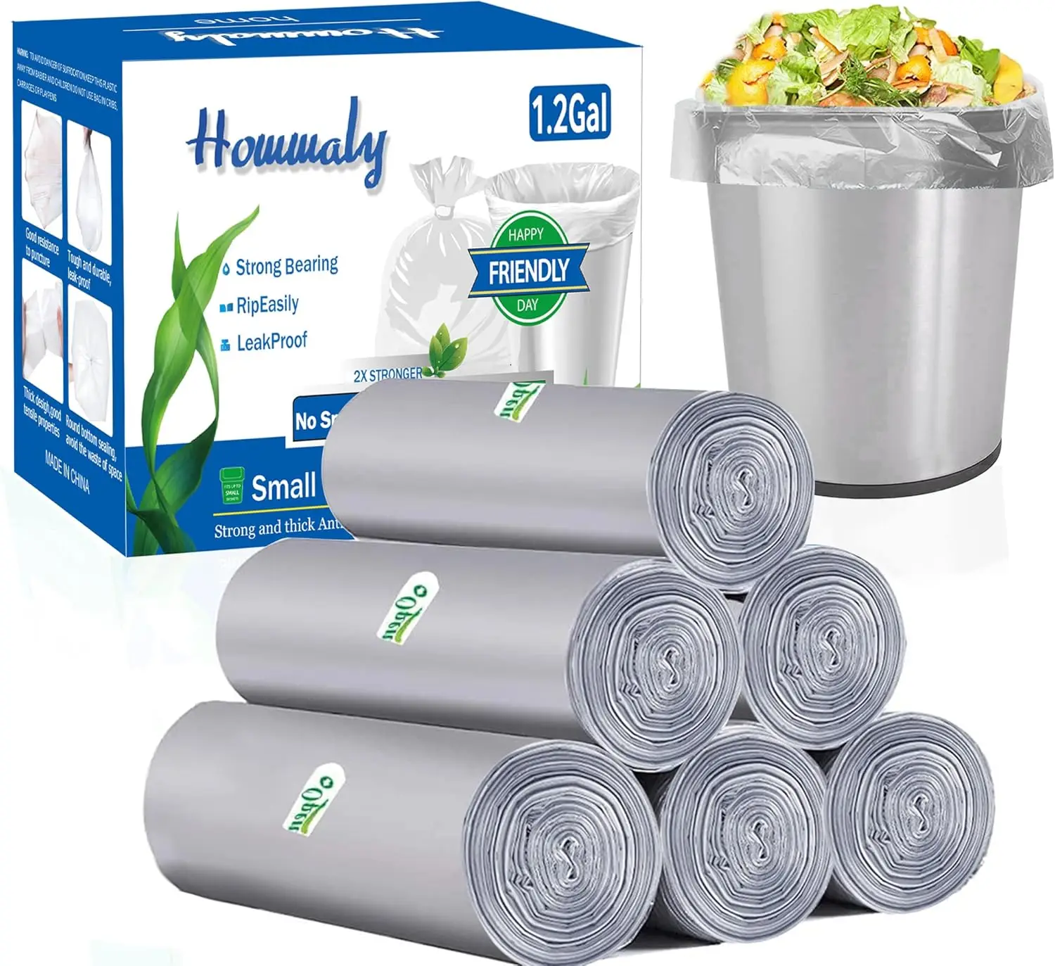 

Пакеты для мусорных баков объемом 1,2 галлона, 300 штук, маленькие серые мусорные мешки, особо прочные, подходят для контейнеров объемом 4,5-6 литров.