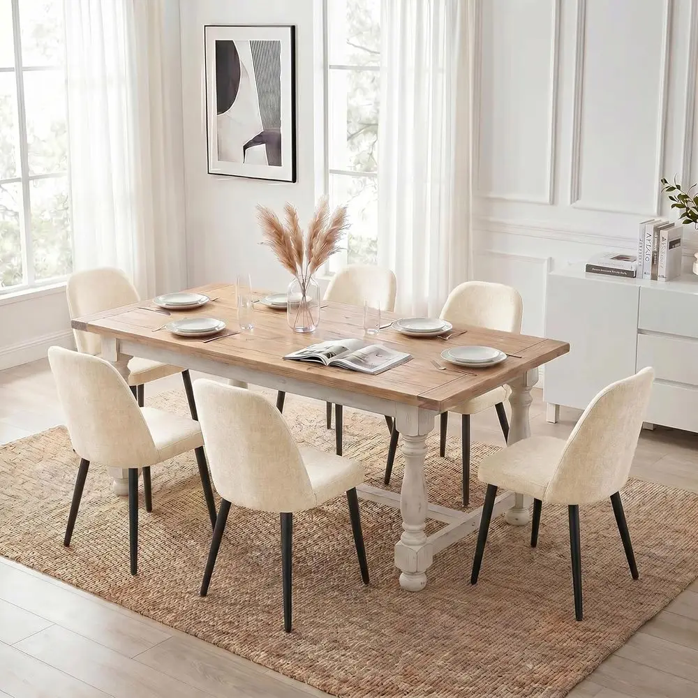 

Set of 6 Upholstered Dining Chairs with Chenille Fabric, High-Back Padded Seats, Metal Legs, Suitable for Kitchen, Dining Room,