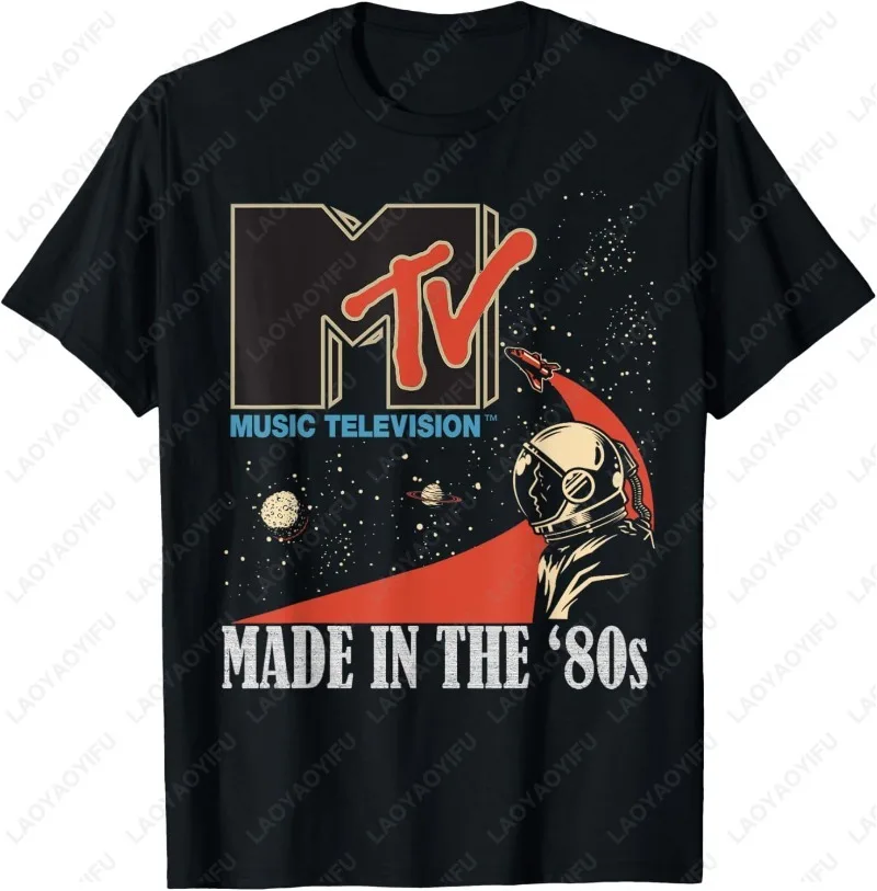 Mademark X MTV Space Rocket Planets MTV Logo Made in The 80s Astronaut Cotton TShirt Retro Classics Graphic O-neck Mens Clothing
