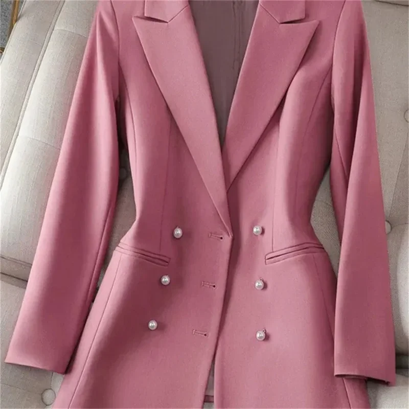 4XL Suit Jacket for Women Autumn New Design Sense for Lady Spring Pearl Buckle Blazer High Quality Jacke Double Breasted C30
