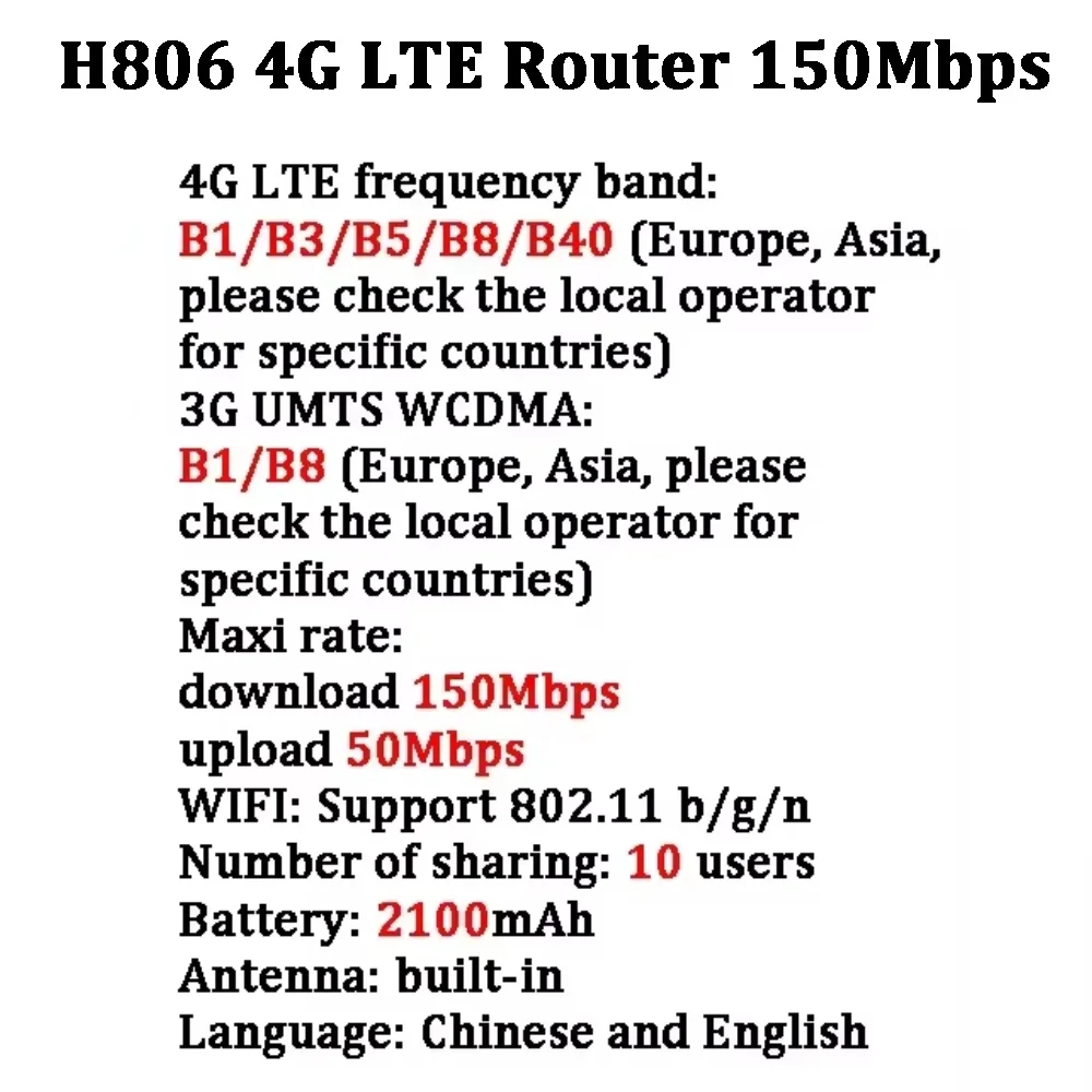 150Mbps Mobile Hotspot 2100mAh 4G Pocket WiFi Router Wireless Modem with SIM Card Slot 4G Wireless Router Wide Coverage