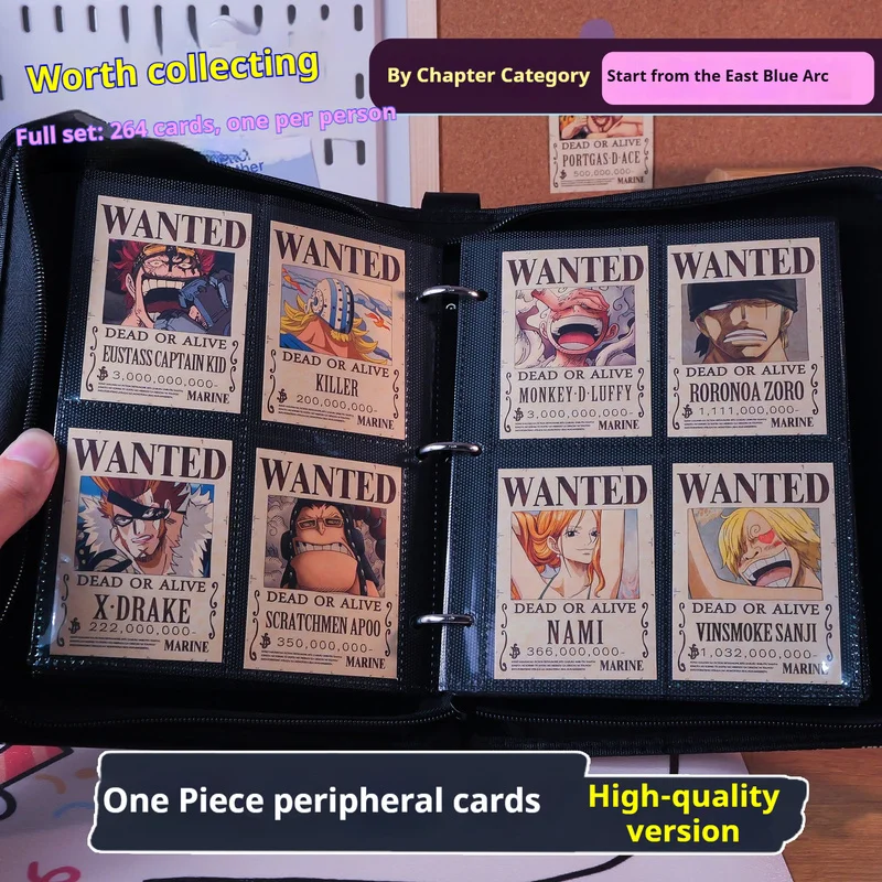 

One Piece Wanted Poster Cards Collection Binder Full Set 264 Pcs Anime Peripheral Collectible Album Birthday Gift For Anime Fans