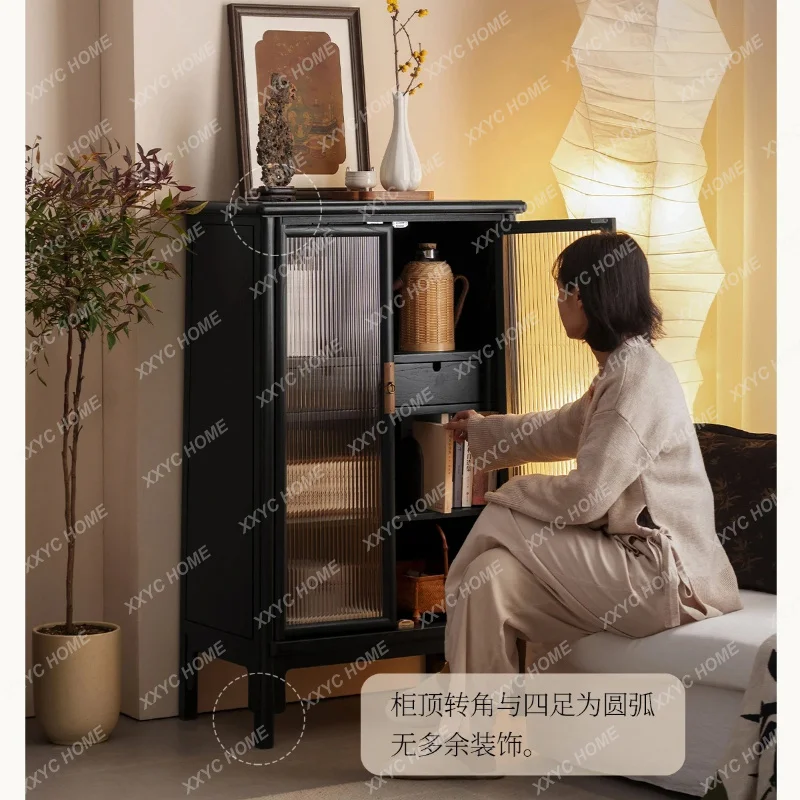 XXSolid wood storage sideboard with glass door display balcony tea room standing cabinet