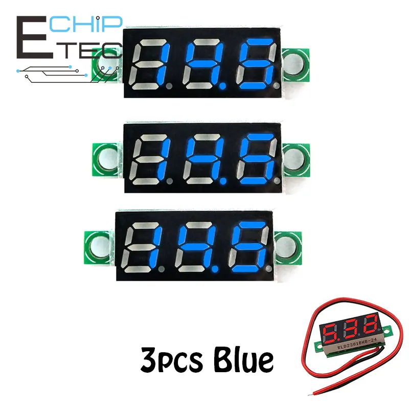 

3PCS Digital display DC voltmeter adjustable 2-wire car mobile power voltage tester red, green and blue voltmeter