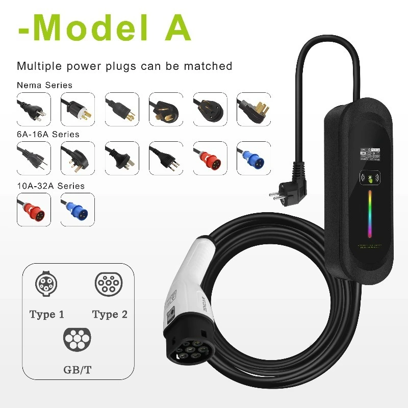 

Best-selling 16A 32A Portable EV Charger Electric Car Charging Station 3.5KW 7KW 11KW 22KW with Type 2 Plug Optional Type 1 GBT