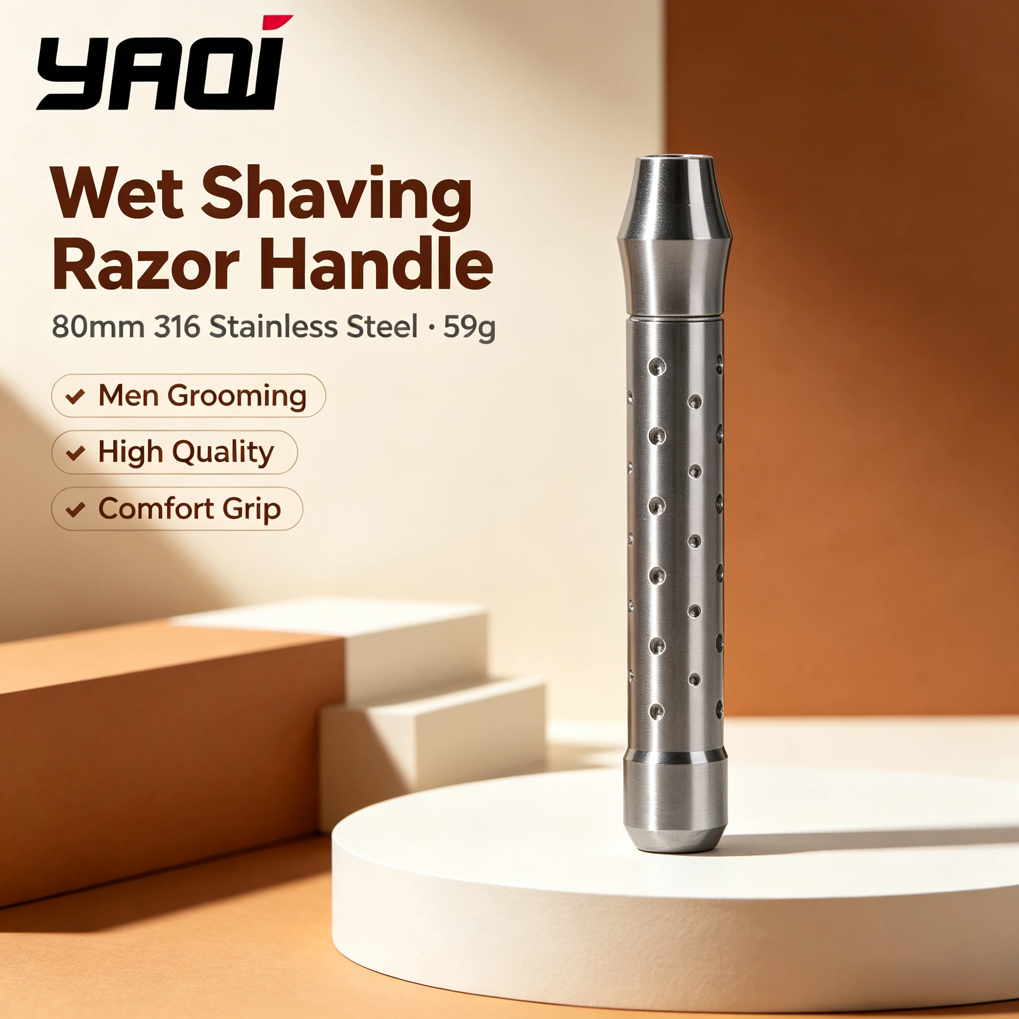 2026 YAQI 80mm Length Stainless Steel Safety Razor Handle Lightweight 59g High Quality Men's Grooming Shaving Tool