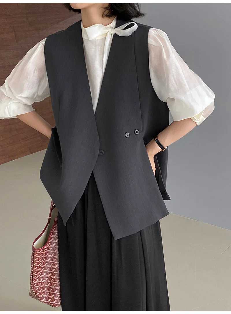 Commuting collarless suit vest, women's two button buckle, autumn suit vest,  jacket  chalecos para mujer  vest women