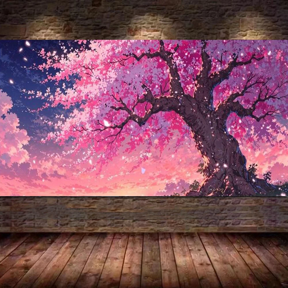 

Pink Cherry Blossom Tree Landscape Diamond Painting Kits for Adults New 2026 - Full Diamond Art Big Size DIY Crafts Home Decor