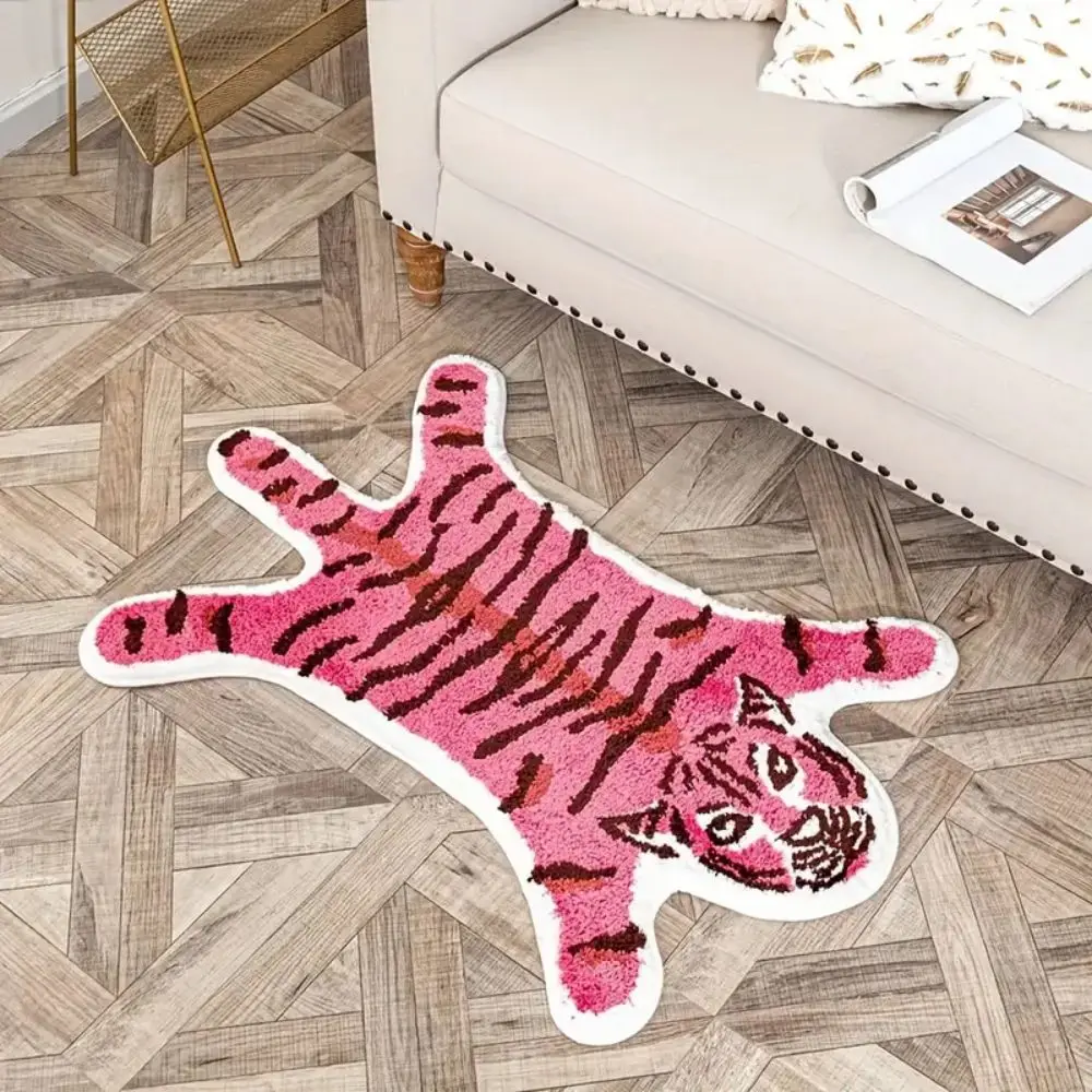 Image of VIKAMA Pink Tiger Plüschteppich – lustige Badezimmer- und Wohnzimmerteppiche, saugfähige und rutschfeste Fußmatten, Heimdekoration