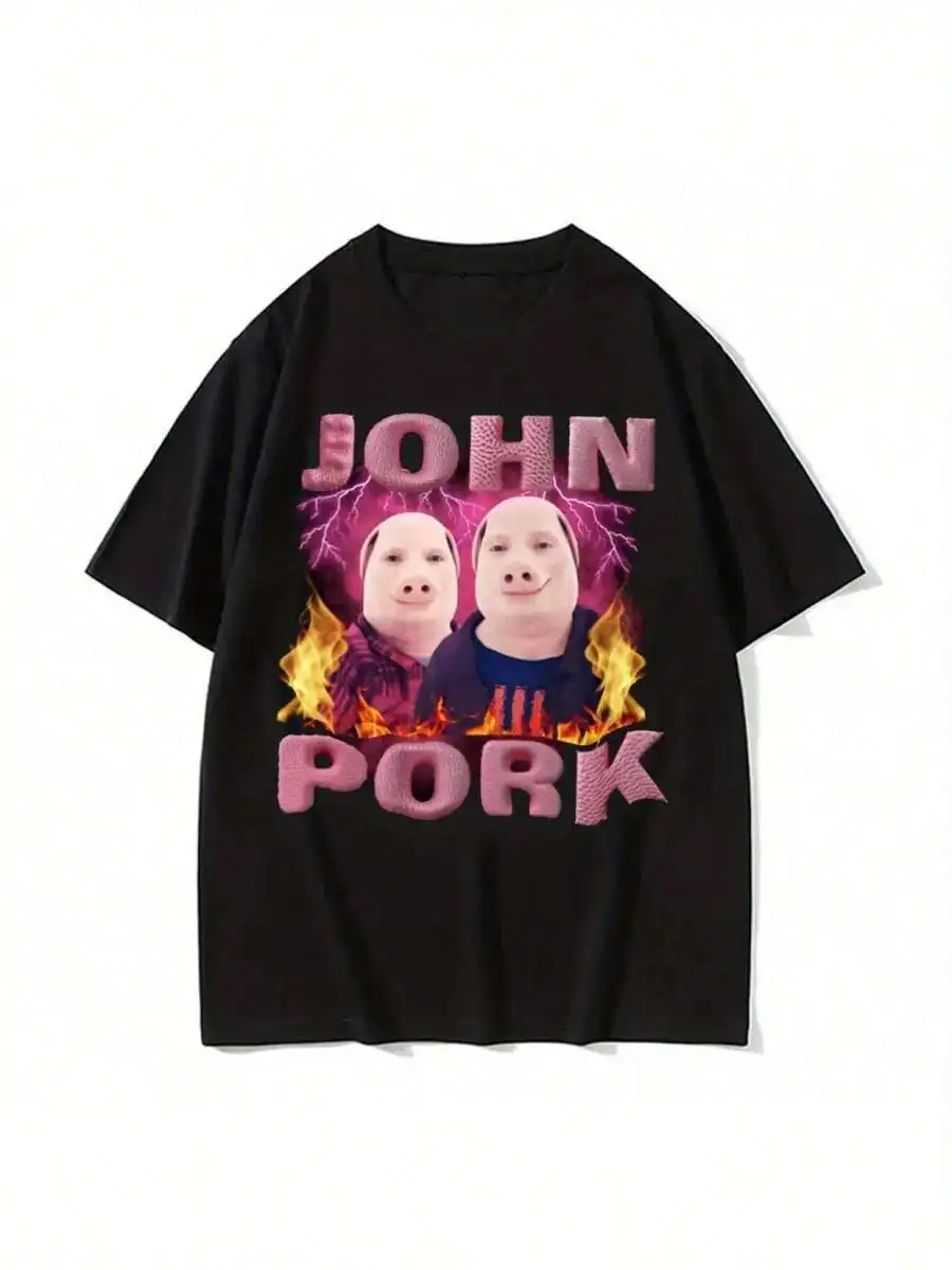 Camiseta gráfica con diseño de cerdo divertido de John Pork, ropa para hombres y mujeres, camisetas de moda Hip Hop, camisetas informales con Humor