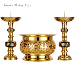 Brass Candle Holder Candle Butter Simulated candlestick Living Room Buddha Hall Candle Holder Handicraft Feng Shui  Home Decor