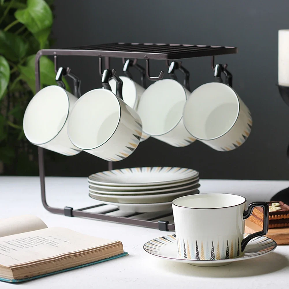 

1pcs Metal Wire Tree Stand For Mug Display Hanger Stand Coffee Cup Holder Rack 6 Hook Storage Holders 25*15*18cm White