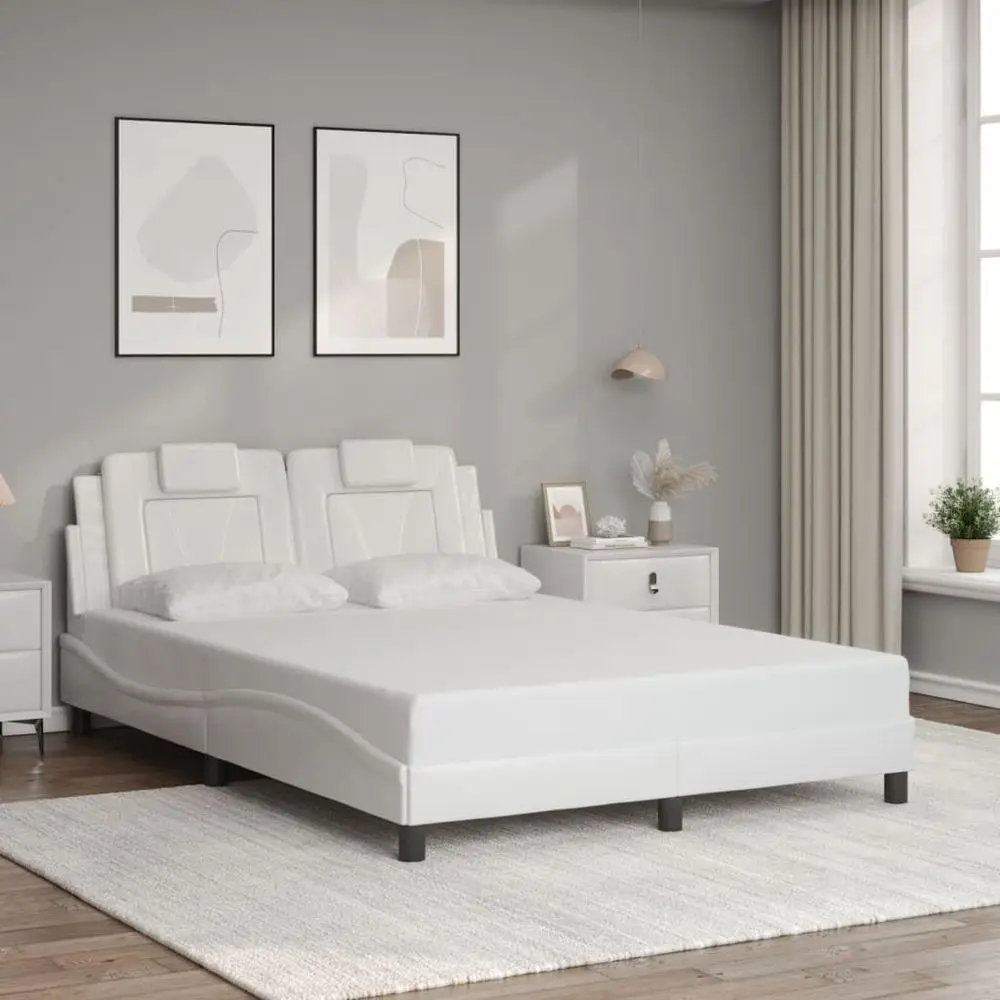 Cama con plataforma de polipiel blanca, 53,9x74,8, fácil montaje, muebles de dormitorio