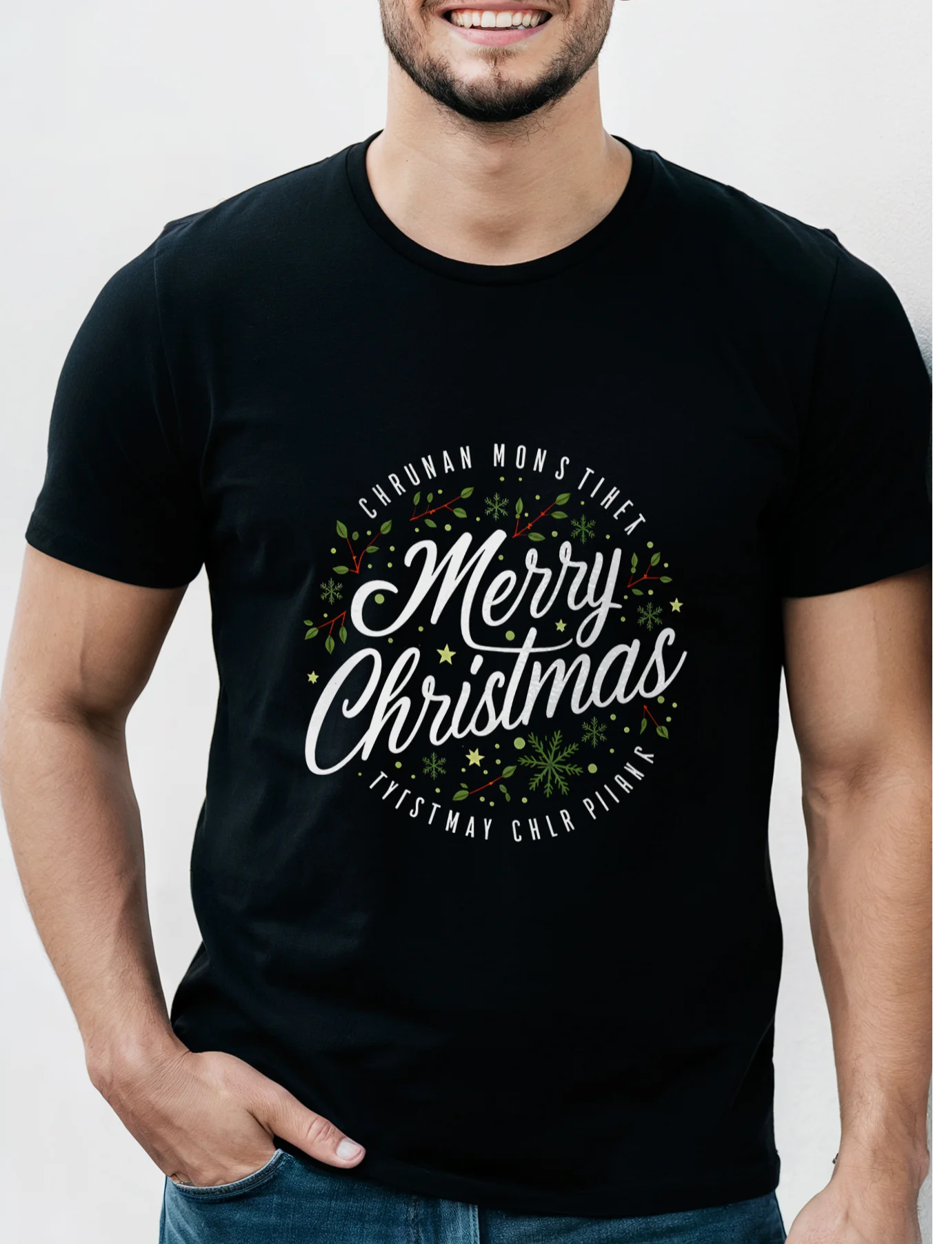 

Мужская футболка с праздничным рождественским венком — повседневная хлопковая футболка с коротким рукавом и круглым вырезом, летняя мода