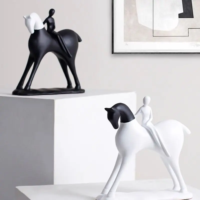 

Modern Minimalist Abstract Horseman Resin Adornments Model Room Study Room Sculpture Crafts Home Wine Cabinet Statue Decoration