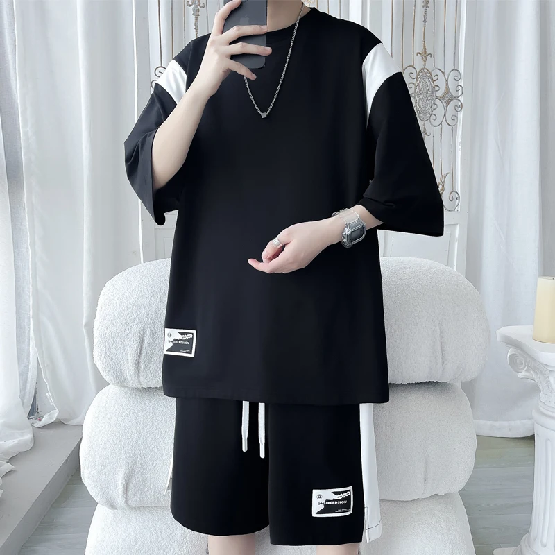 

Men's Casual 2-Piece Sportswear Set Streetwear Fashion Tracksuit T-shirts and Shorts Camping Clothes Beach Pant New Beachwear