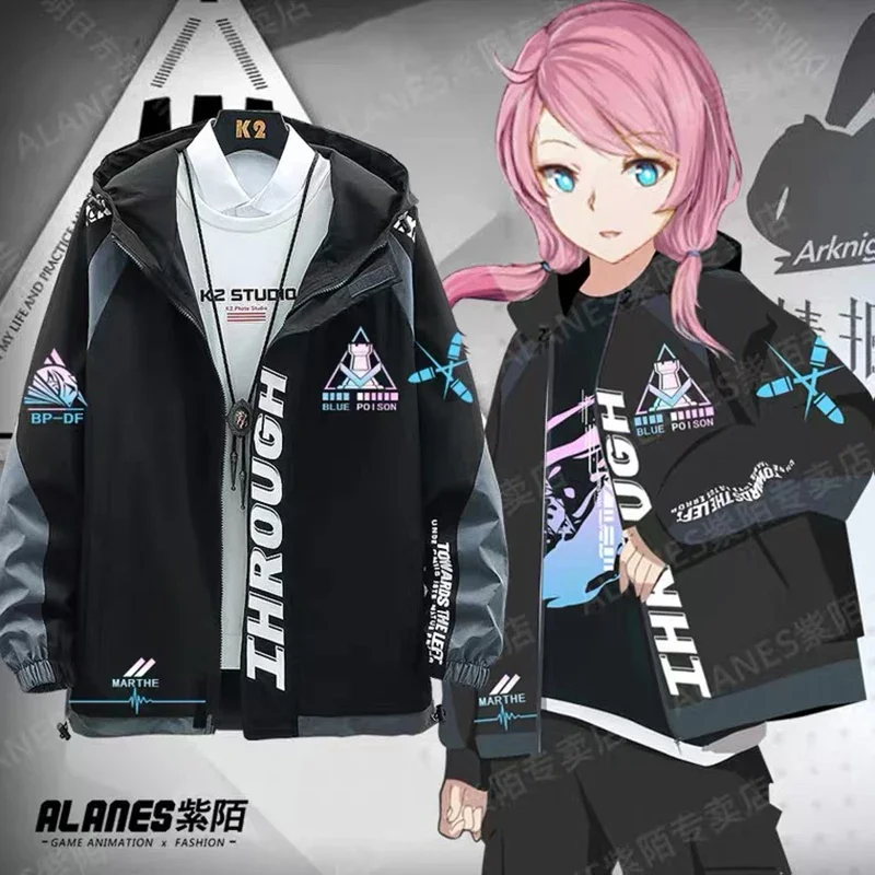 Game arknights blue poison Cosplay Costum long sleeve print jacket zipper hoodie fashion hooded coat Anime New Top couple jacket