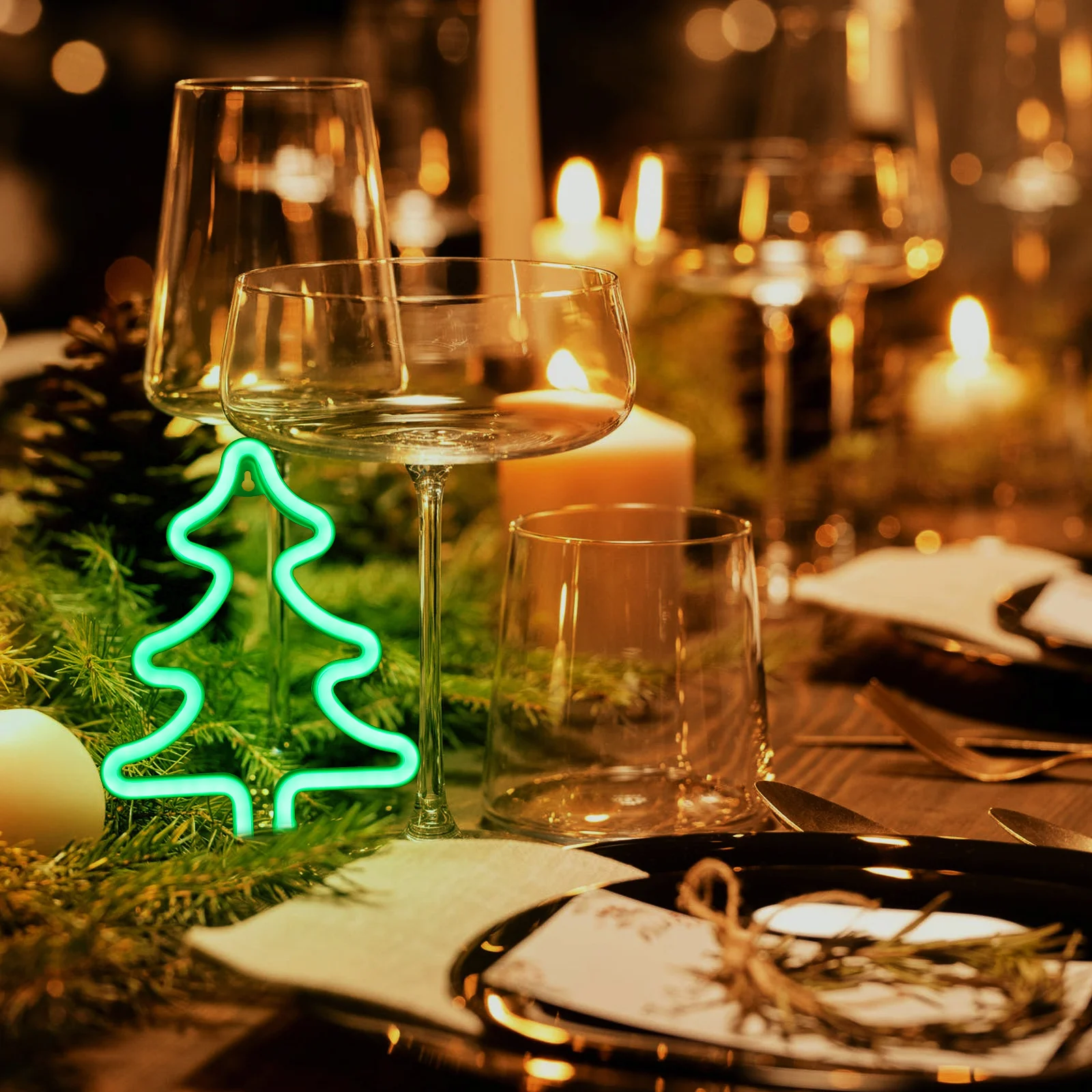 

Neon Christmas Tree LED Light Ornament Xmas Tree Decoration USB Powered Festive Atmosphere for Bedroom Living Room 1Pcs