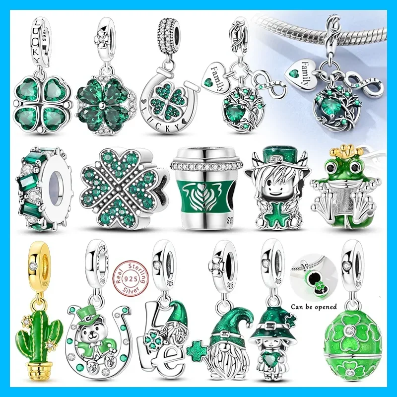 Abalorios Verdes de Plata 925 con Trébol y Colgante Árbol Genealógico de Amor y Familia, para Pulseras, Bolsos, Llaveros, Accesorio de Regalo DIY para Mujer