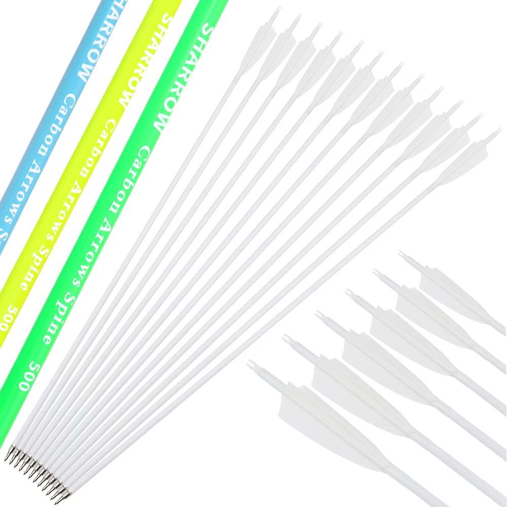 

6/12 шт., 31,57 дюйма, охотничьи стрелы, позвоночник, 500, 600, смешанный карбоновый вал, 100-зернистый блочный лук, стрельба из лука, традиционная стрельба из лука