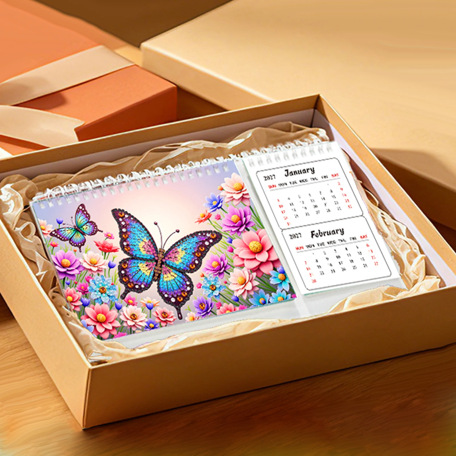 2027 2028 Diamond Art Monthly Flip Tabletop Calendar January 2027 - December 2028 Diamond Art Calendar 24 Months for Home Office