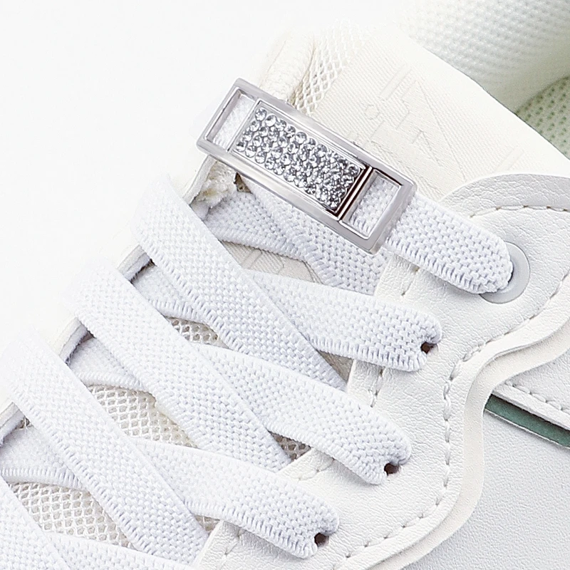 1Pair Elastic Laces Sneakers No Tie Shoe laces Diamond Lock Shoelaces Without ties Kids Adult 0.8cm Flat Shoelace for Shoes
