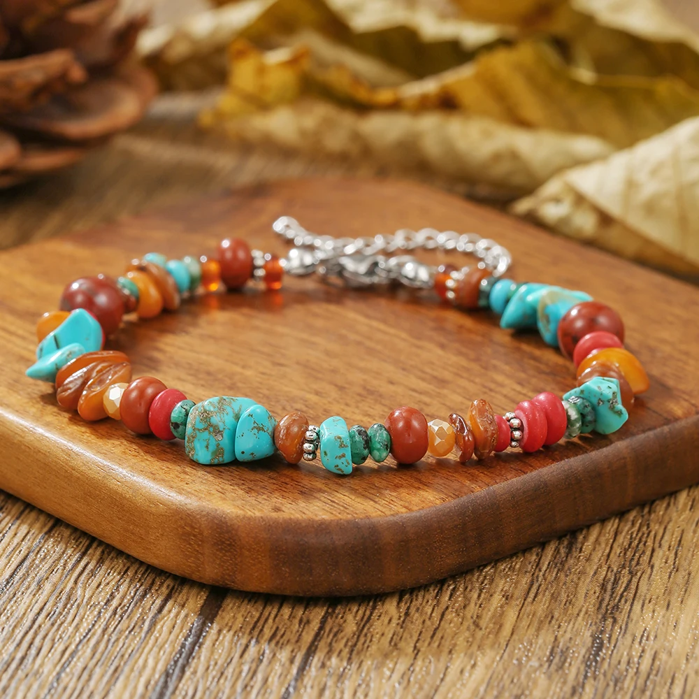 

Boho Crystal Natural Stone Irregular Gravel Beaded Bracelet Charm Raw Chip Beads Yoga Stretch Bangle for women men boy girl