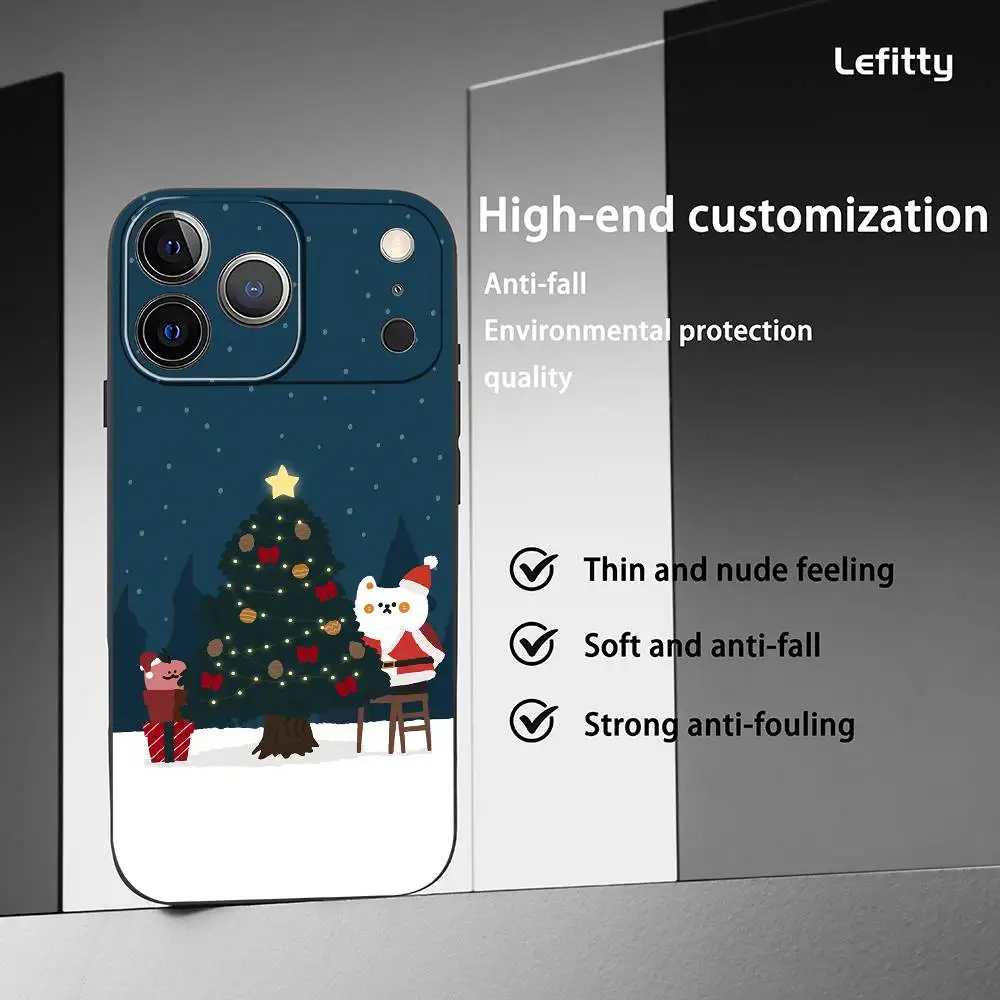 Casing HP Natal Merry Christmas untuk iPhone 17 16 15 14 13 12 11 Pro Max Plus Mini Hitam Doff Lembut Funda
